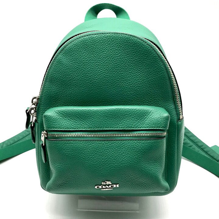 【中古】美品 COACH コーチ ミニ チャーリー ペブル レザー リュック バックパック グリーン レディース ブランド 鞄 かばん m15539