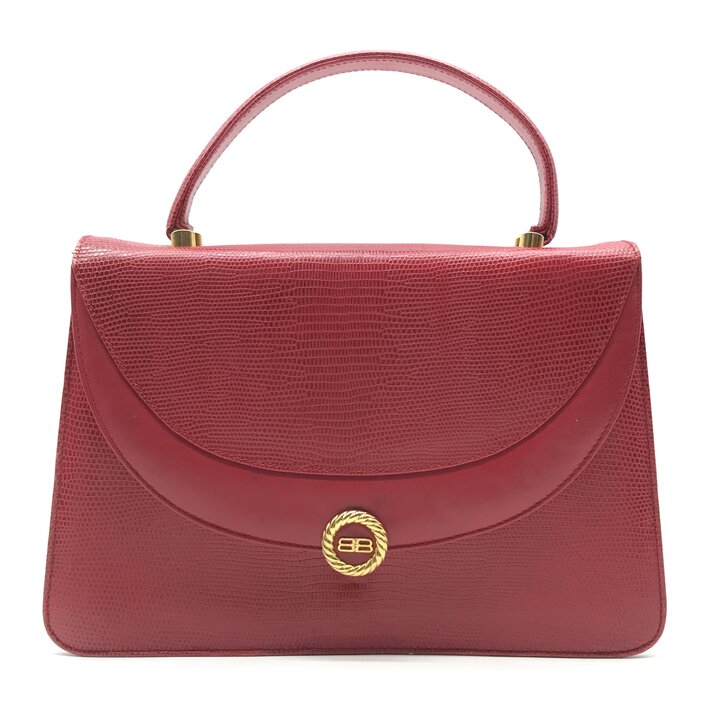 【中古】BALENCIAGA バレンシアガ 蜥蜴 型押し お手て 御徒面子 とっ始め手持ち部分 赤いこと レディース ブランド名 鞄 かばん r1258