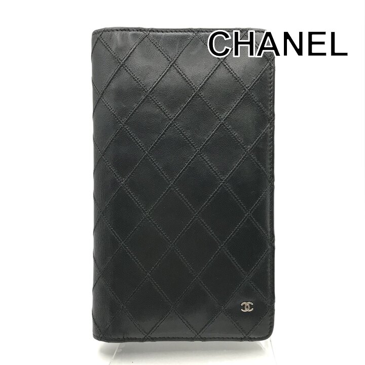【中古】良品 CHANEL シャネル ビコローレ 二つ折り 紙入れ ウォレット 長紙入れ なめし革 黒いこと レディース コインケース付 ブランド名 小物 tm129