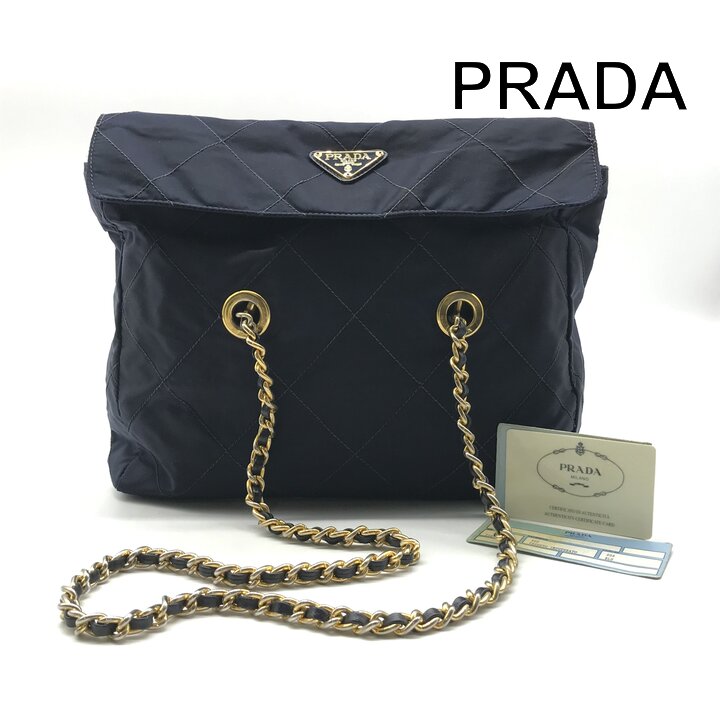 【中古】PRADA プラダ ナイロン テスート 三角ロゴ キルティング チェーン トート バッグ ネイビー レディース ファッション かばん 鞄 tm140 30,048円
