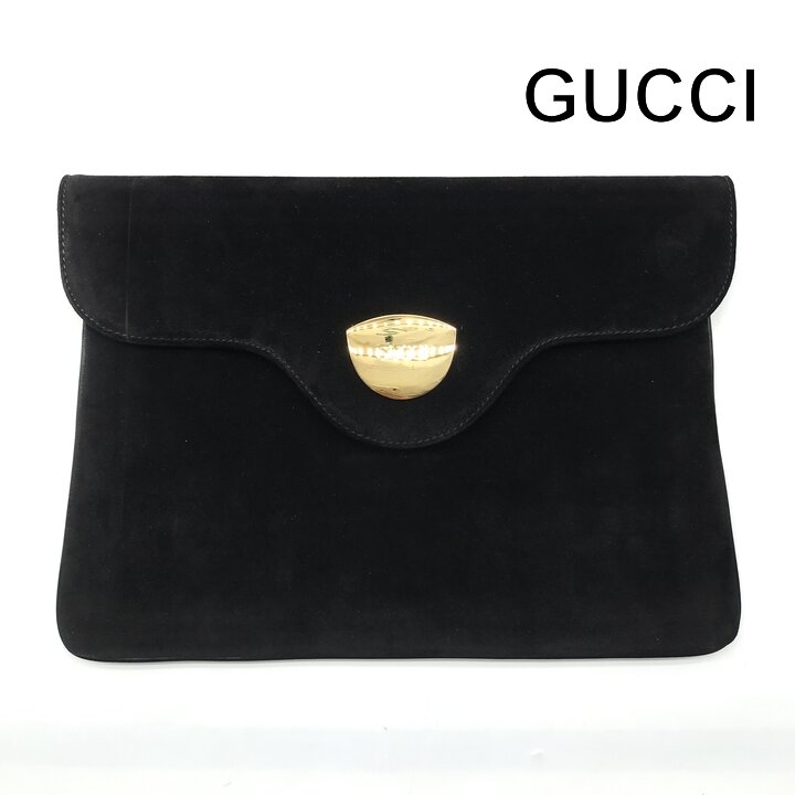 【中古】美品 GUCCI グッチ ロゴタイプ金具 スエードクロス ヴィンテージ クラッチペダル 御徒面子 レディース 流行り物 鞄 かばん 黒いこと a13383
