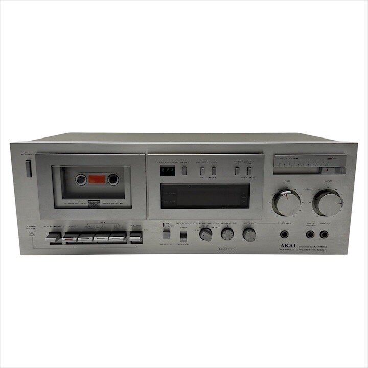 【中古】良品 AKAI アカイ 赤井 ステレオ テープ 甲板 GX-M50 吹き込み 生まれ変わり ヴィンテージ レトロ しろがね色 電化生産品 通電突き止める済み c344