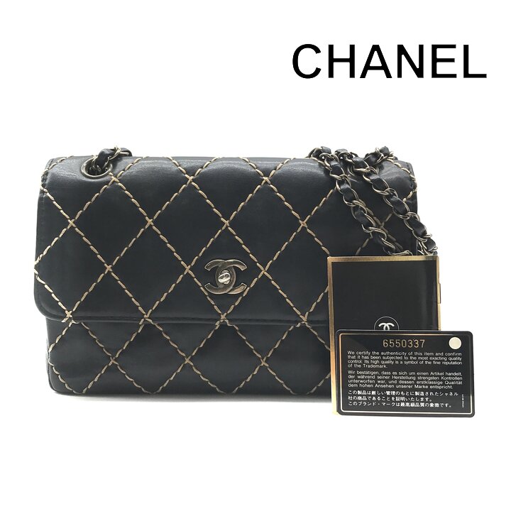 【中古】良品 CHANEL シャネル ココマーク ワイルドステッチ チェーン店 肩肉 御徒面子 なめし革 黒いこと レディース k7562
