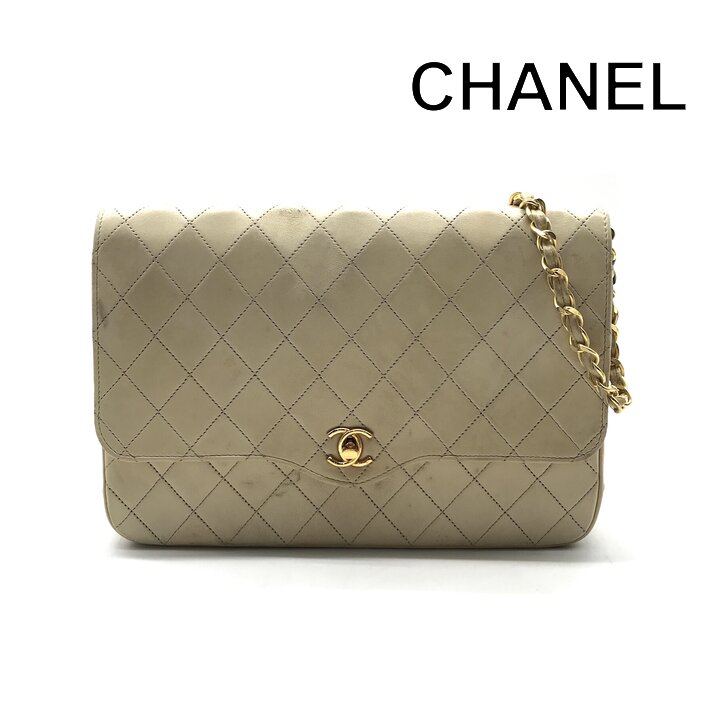 【中古】良品 CHANEL シャネル ココマーク マトラッセ 子ヒツジ素はだ チェーン店 肩部 御徒面子 ベージュ ブランド名 鞄 BAG k7614