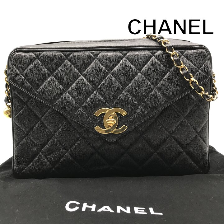 【中古】良品 CHANEL シャネル ココマーク デカココ マトラッセ チェーン ショルダー バッグ キャビアスキン ブラック k7619|BEGINSELL