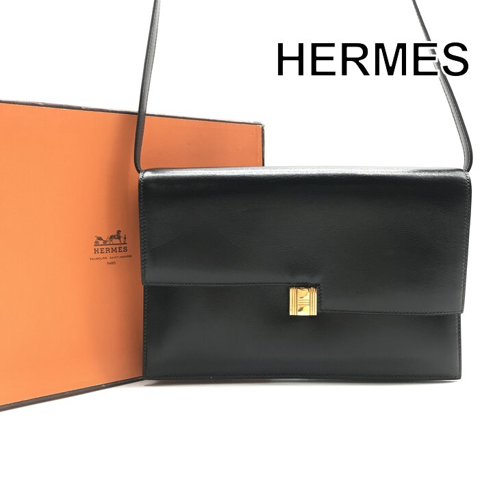 【中古】美品 HERMES エルメス カデナ 肩肉 御徒面子 黒いこと ゴールド金具 なめし革 レディース 曲がった掛け ブランド名 鞄 かばん k7630