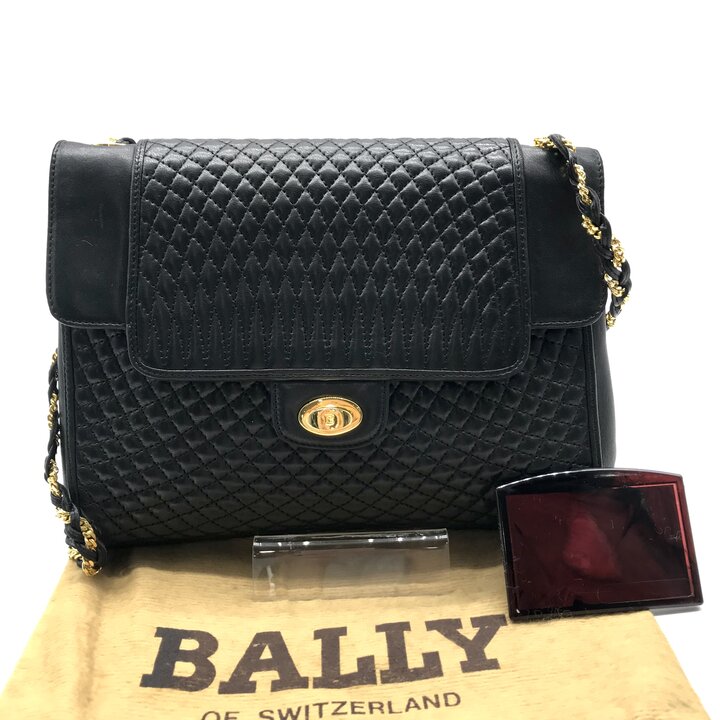 【中古】美品 滅多に無い BALLY バリー なめし革 キルティング 曲がること鍵を掛ける GP金具 肩部 御徒面子 黒いこと ブランド名 鞄 BAG r1555