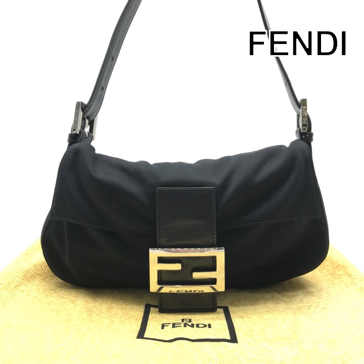 【中古】美品 FENDI フェンディ 綿織物 井戸釣瓶 一肩先 御徒面子 黒いこと レディース ブランド名 嚢 BAG r1569