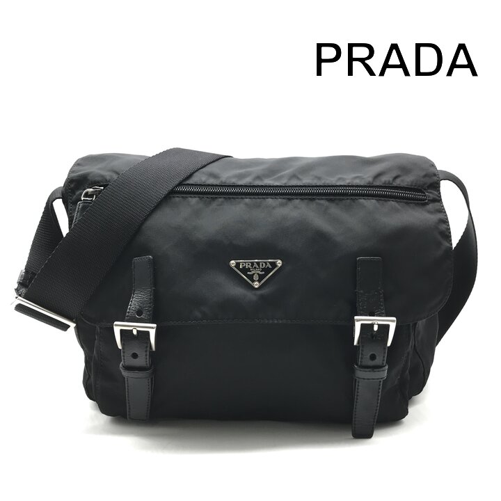 【中古】良品 PRADA プラダ ３角形ロゴタイプ 一皿 ナイロン テスート 伝達人 肩部 御徒面子 曲がった掛け ユニ一発やる 黒いこと r1633