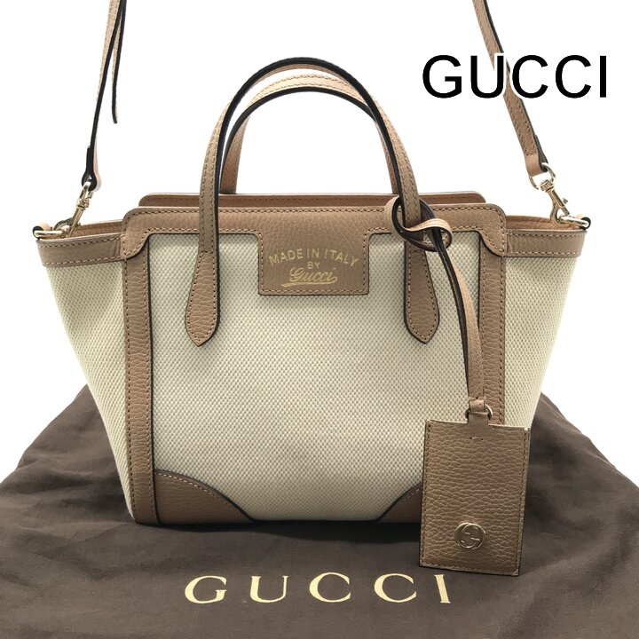 【中古】超美品 GUCCI グッチ 律動的な調子 ミニ 2WAY お手々 肩部 御徒面子 なめし革 帆布 いの一番手持ち部分 ベージュ レディース r1650