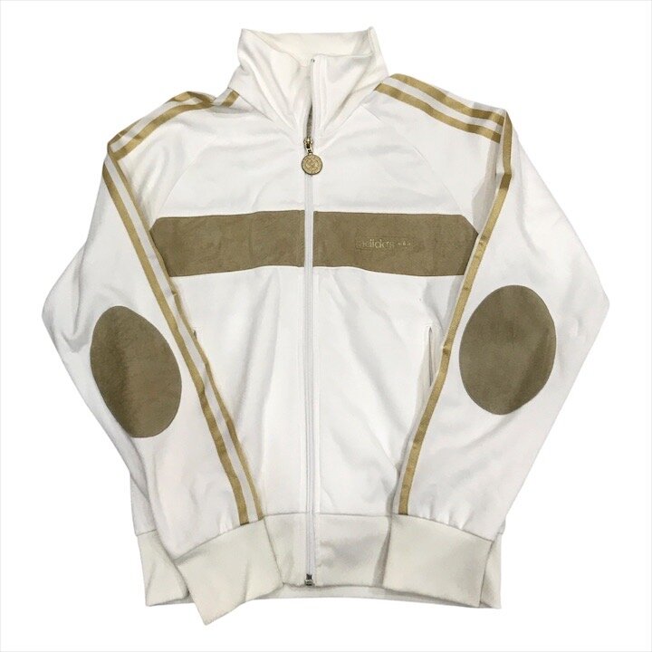 【中古】美品 ADIDAS オアシス アーカイブ ピッグスエード トラックジャケット ホワイト ゴールド 2XSサイズ 平成 ファッション c364|BEGINSELL