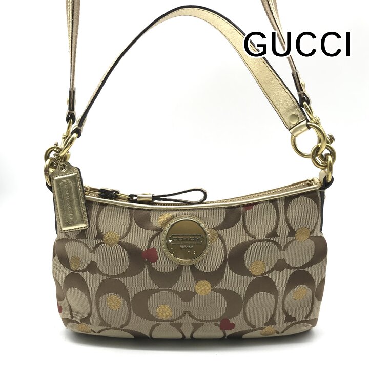 【中古】良品 COACH コーチ職 書き判 帆布 なめし革 御手々 肩先 2way 御徒面子 レディース 流行り物 ベージュ 鞄 かばん r1766