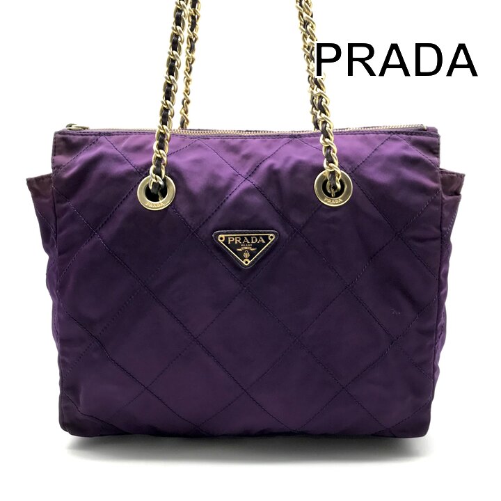 【中古】良品 PRADA プラダ ３角形 ロゴタイプ一皿 ナイロン テスート キルティング 肩部 御徒面子 パープル レディース ブランド名 鞄 かばん y132