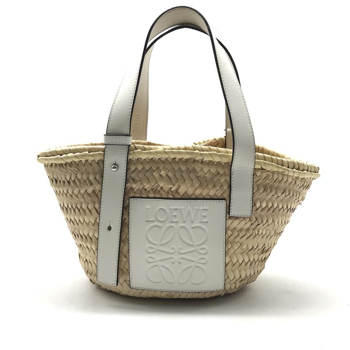 【中古】美品 LOEWE ロエベ アナ瓦 ロゴタイプ 麦わら カゴ 手かご お手々 トート 御徒面子 スモール ブランド名 鞄 BAG y164