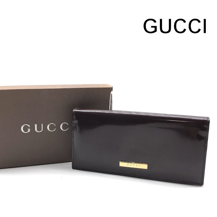 【中古】良品 GUCCI グッチ パテント 二つ折り財布 長財布 ウォレット 札入れ カード入れ 小銭入れ ボルドー レディース ブランド 小物 y188｜BEGINSELL
