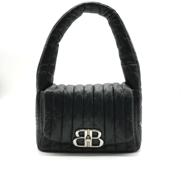 【中古】超美品 BALENCIAGA バレンシアガ レザー ロゴ SV金具 モナコ ハンド バッグ ブラック ブランド BAG ファッション y410|BEGINSELL