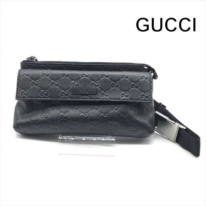【中古】美品 GUCCI グッチ グッチシマ レザー ロゴ型押し ボディ バッグ ブラック ブラント メンズ かばん Bag 鞄 紳士 a13324｜BEGINSELL
