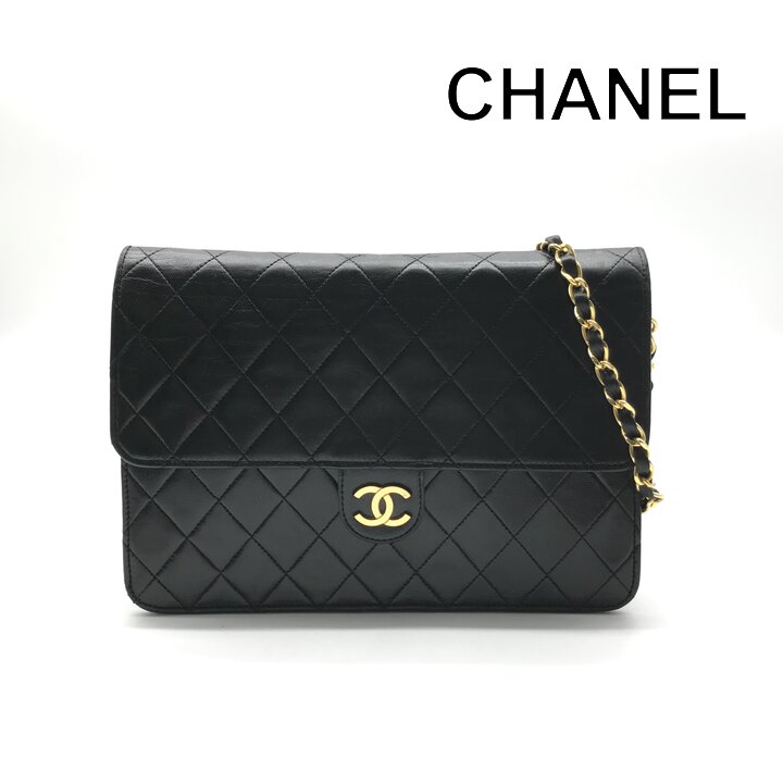 【中古】美品 CHANEL シャネル ココマーク マトラッセ プッシュロック ラムスキン チェーン ショルダーバッグ ブラック ブランド 鞄 r1291｜BEGINSELL