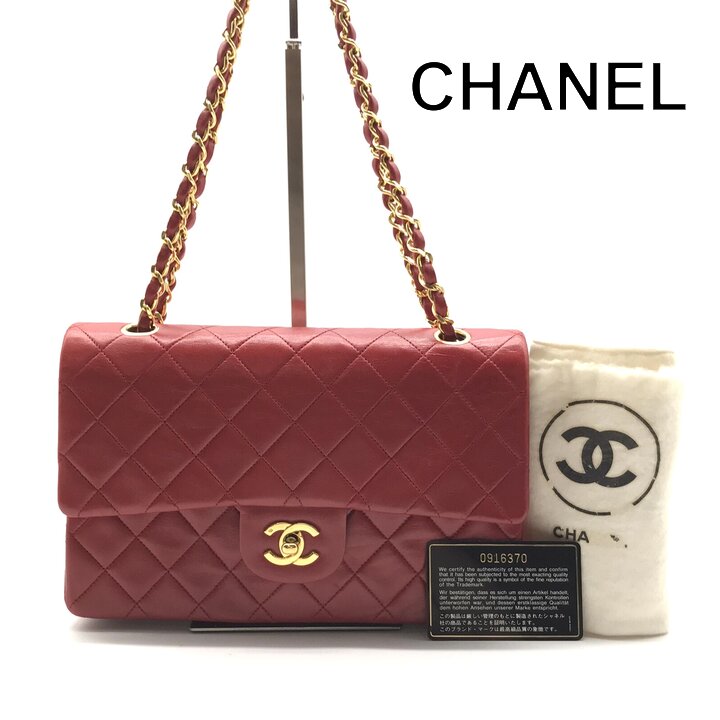 【中古】超美品 CHANEL シャネル ココマーク マトラッセ ターンロック Wフラップ レザー チェーン ショルダー バッグ レッド a13466｜BEGINSELL
