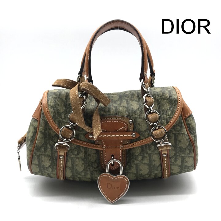 【中古】良品 Christian Dior ディオール トロッター ロマンティック リボン PVC レザー ハンド バッグ レディース ファッション カーキ r2168|BEGINSELL