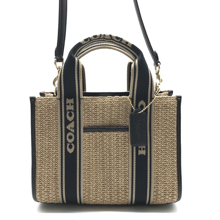 【中古】超美品 COACH コーチ スミス 2WAY ハンド ショルダー バッグ 斜め掛け ストロー レディース ベージュ ブランド 鞄 かばん r2194｜BEGINSELL
