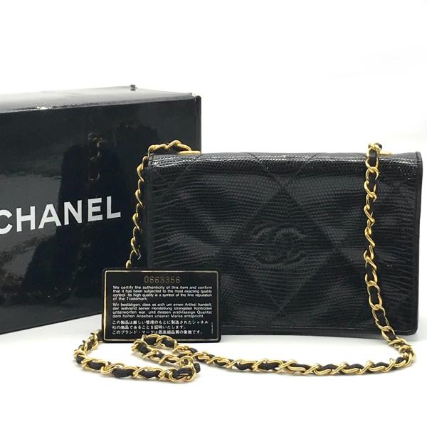 【中古】CHANEL シャネル ココマーク 本蜥蜴 うしろ押し鍵を掛ける チェーン店 肩先 御徒面子 黒いこと M10208 ショルダーバッグ・メッセンジャーバッグ-バッグ・小物・ブランド雑貨-バッグ