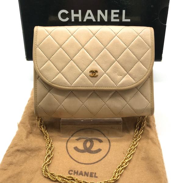 【中古】CHANEL シャネル ココマーク ミニ マトラッセ プッシュロック チェーン ショルダーバッグ ベージュ M10396