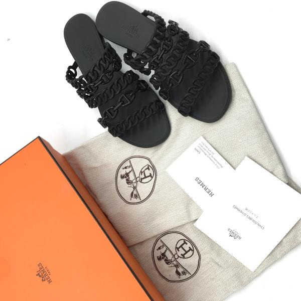【中古】HERMES エルメス Rivage リヴァージュ シェーヌダンクル 天然ゴムサンダル 黒いこと 35 未当てはめる蔵入り品 M11294