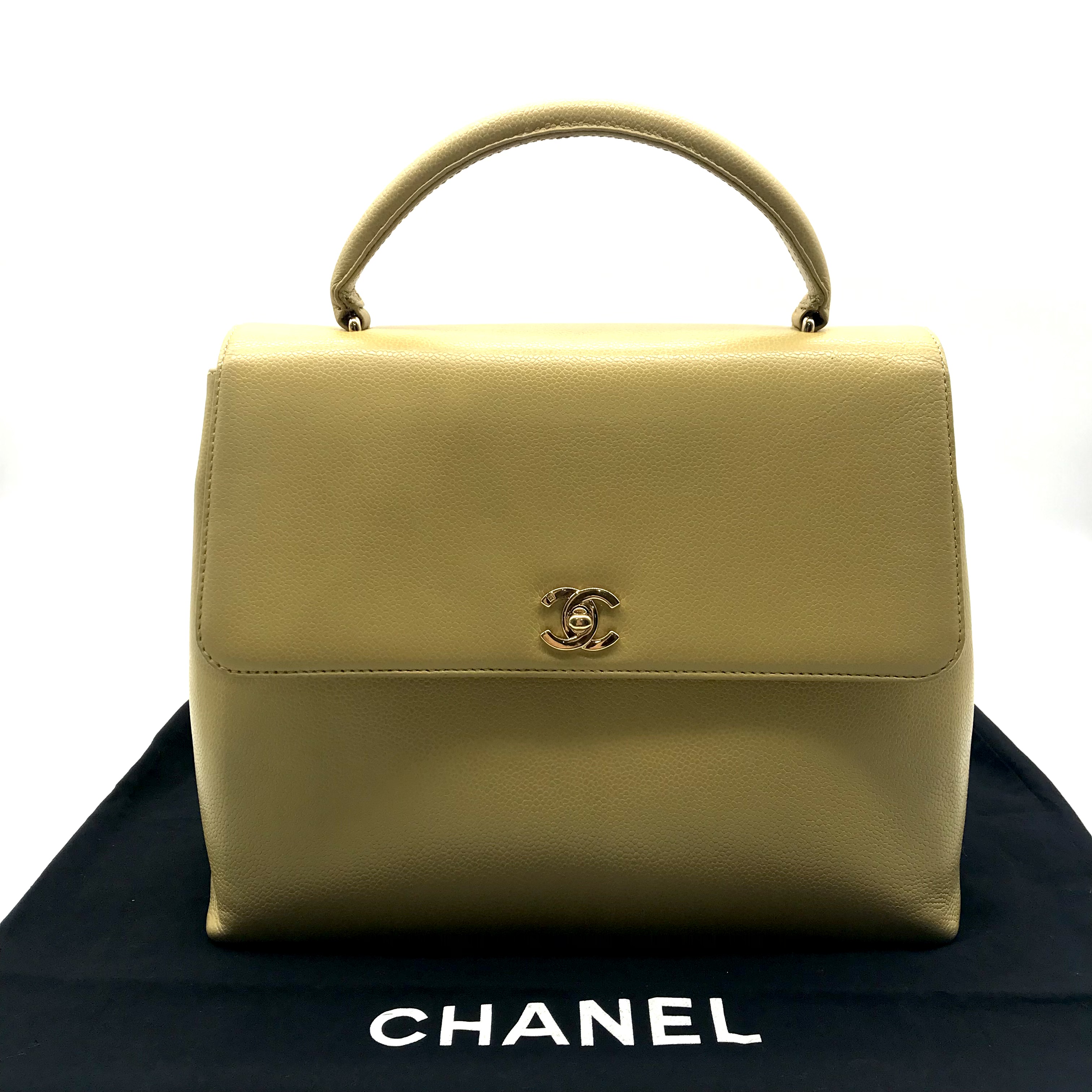 【中古】CHANEL シャネル キャビア素はだ ココマーク お手々 御徒面子 黄味がかった系 なめし革 良品 ｍ11878