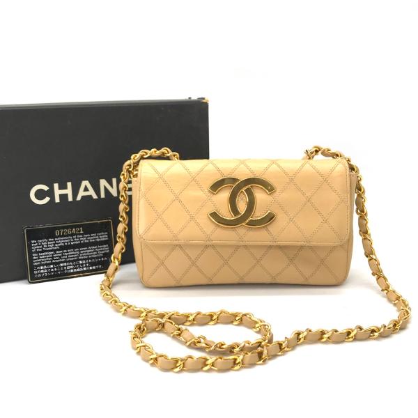【中古】CHANEL シャネル デカココマーク ビコローレ マトラッセ チェーン店 肩肉 御徒面子 ベージュ 良品 M6499