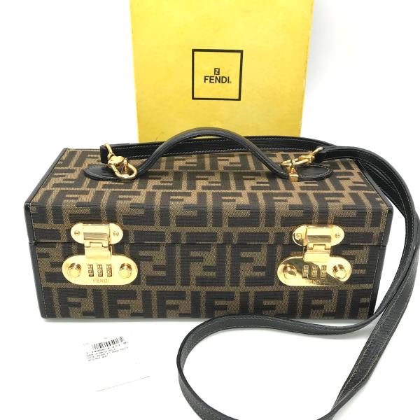 【中古】FENDI フェンディ ズッカ トランク バニティ 2WAY ハンド バッグ 茶色 美品 M7372
