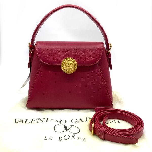 【中古】VALENTINO ヴァレンティノ ガラバーニ レザー ロゴ金具 2WAY ハンド バッグ ピンク 未使用保管品 M9047
