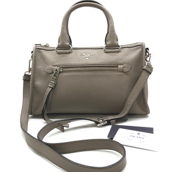 【中古】PRADA プラダ レザー 2WAY ハンド ショルダー バッグ グレー系 良品 M9622
