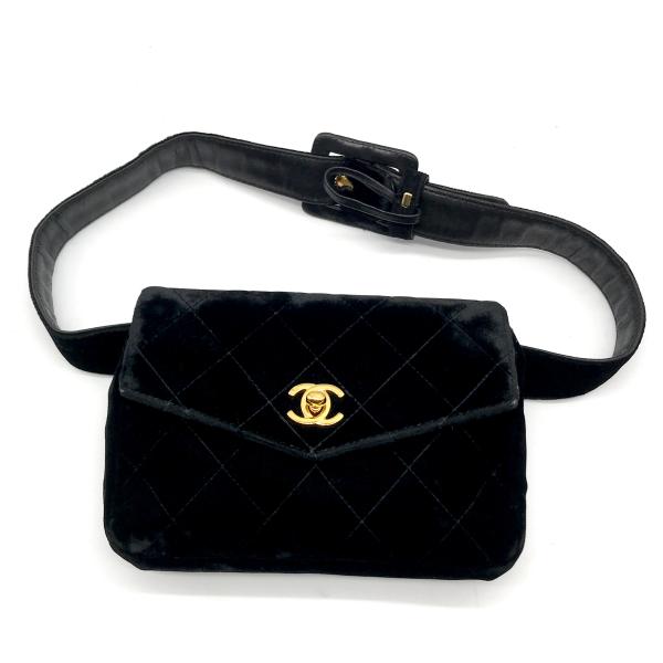 【中古】CHANEL シャネル ココマーク 天鵞絨 マトラッセ 酉の方角合財袋 御徒面子 黒いこと 良品 M9939