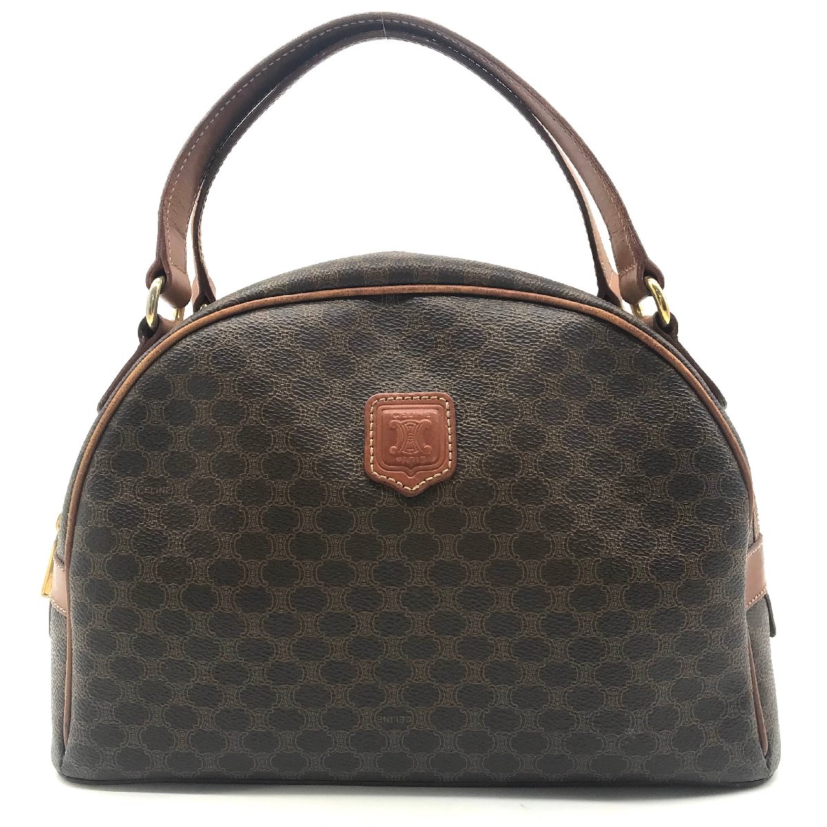 【美品】 CELINE マカダム総柄　柄　レザー×キャンバスミニハンドバッグ LK003 CELINE ハンドバッグ ミニボストンバッグ マカダム柄