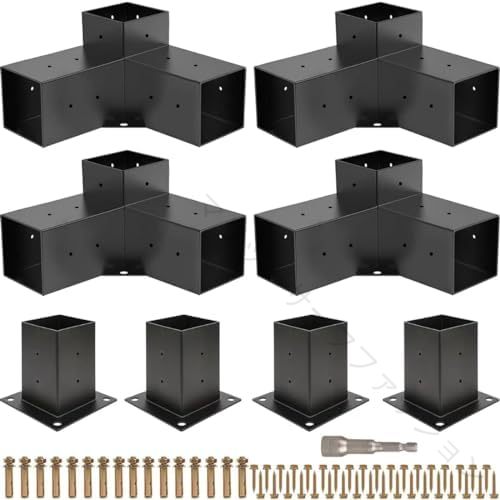 パーゴラキット パーゴラブラケット 4 ウェイ 直角 コーナーブラケット パーゴラ 組立 キット 木工 DIY ポストベースキット ガゼボ パティオ パーゴラ ログキャビン 用 木製 ビーム 丸太小屋 屋外 パーゴ 金具 パーゴラ ハードウェア 4x4 木材 用