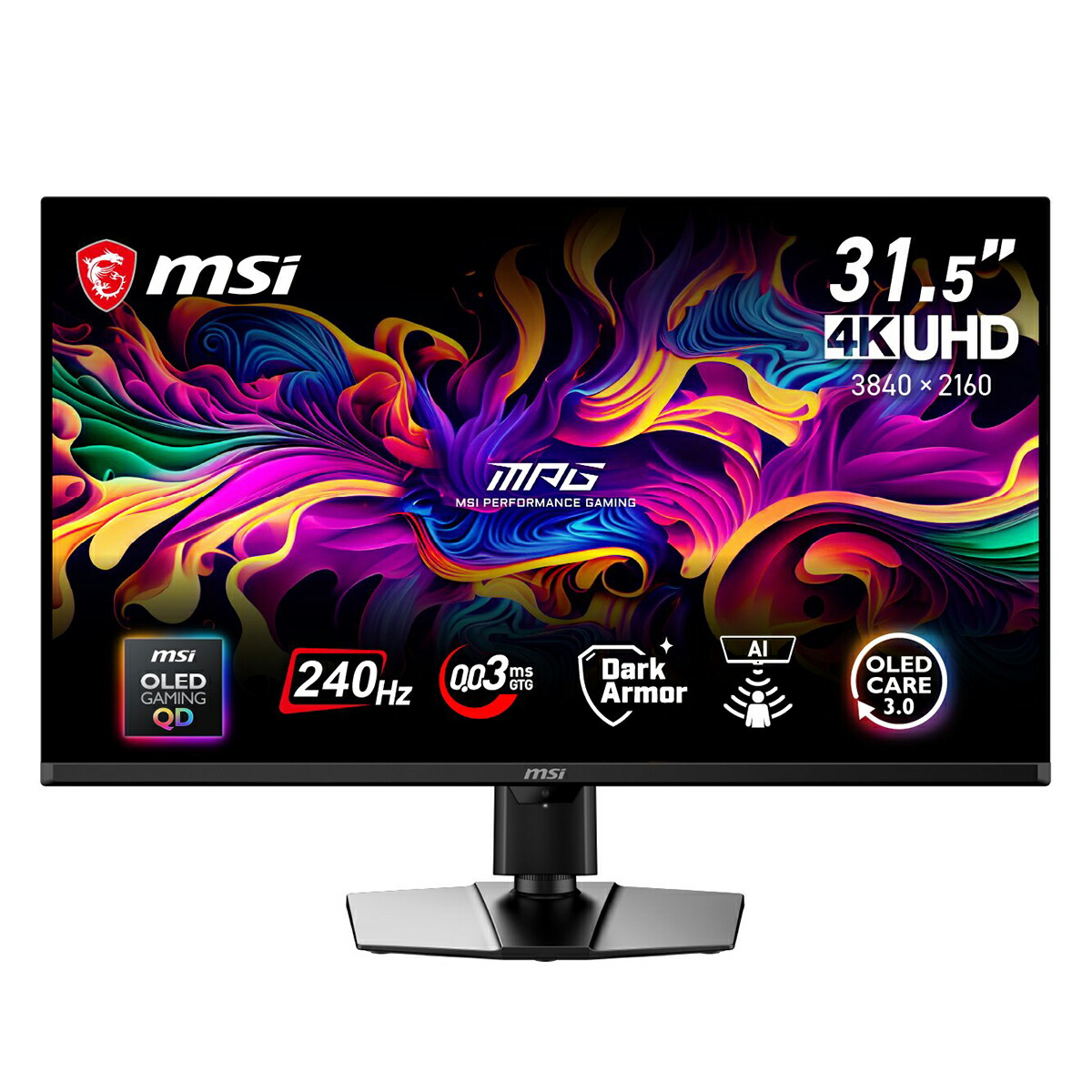 MSI ゲーミングモニター MPG 322UR QD-OLED X24/31.5in/240サイクル/0.03ms（GTG）/4K UHD（3,840 × 2,160）/QD-OLED/HDMI/DP/Adaptive-Sync/HDR/3年引き受ける