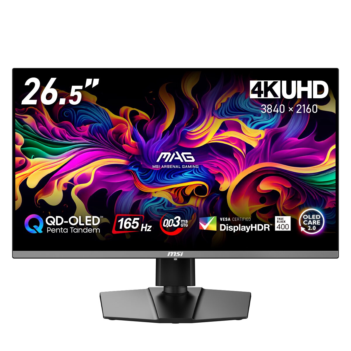 MSI ゲーミングモニター MAG 272UP QD-OLED E16/26.5in/165サイクル/0.03ms（GTG）/4K UHD（3,840 × 2,160）/QD-OLED/HDMI/DP/G-SYNC Compatible/HDR/3年引き受ける