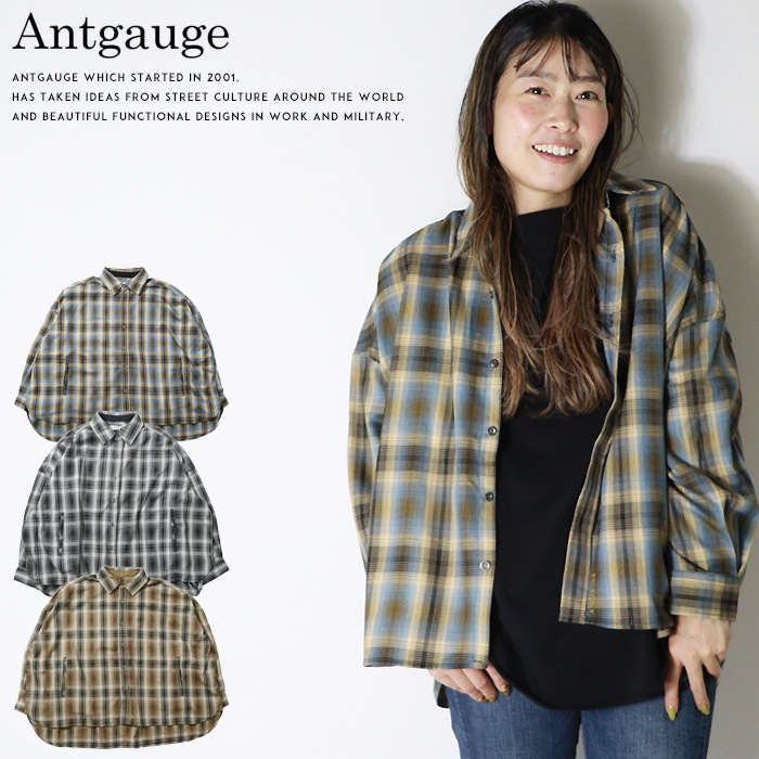 【セール 10％OFF】 antgauge アントゲージ 長袖シャツ チェックシャツ ポケット レディース lady's GB327
