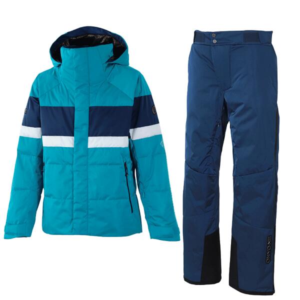 オンヨネ エッジ パフ スキーウェア ターコイズブルー ネイビー EDGE PUFF OUTER JACKET\u0026PANTS B.TURQUOISE×NAVY ONJ98300 624 ONP98310 688