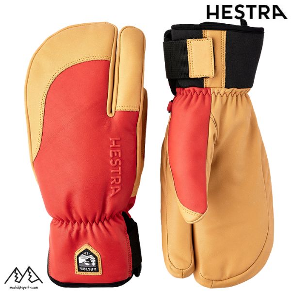 ヘストラ 3手の指 遊撃手 スキーの板地球儀 赤いこと タン HESTRA TOPO 3-FINGER FULL LEATHER SHORT Flame Red Tan 33872 540701