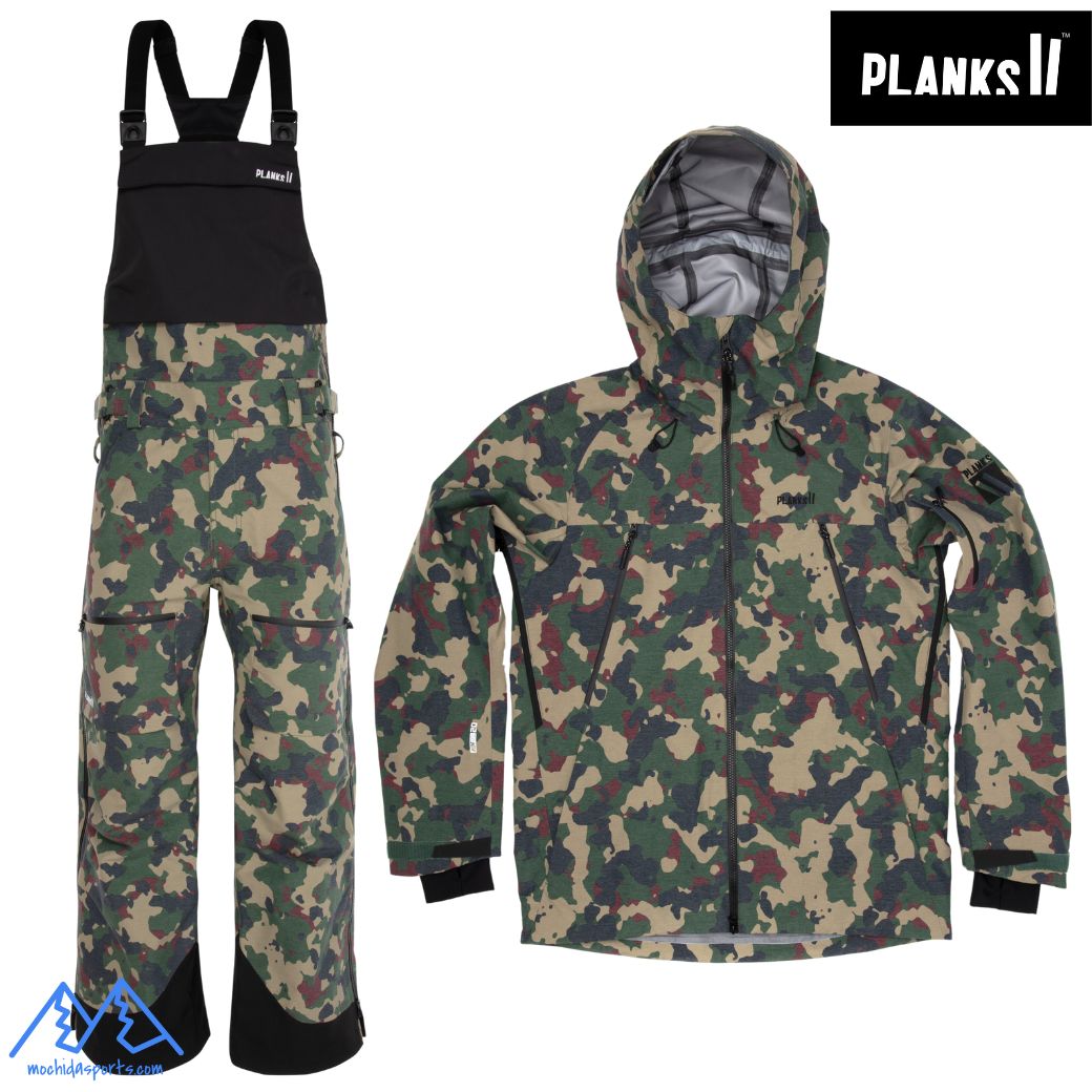 腹積もりクス イエティ 山立ち 外殻上衣 ビブパンツ 家鴨  (中綿皆無) PLANKS YETI HUNTER SHELL JACKET ＆ SHELL BIB PANTS AUTUMN CAMO MO-YHJ101-YHB101
