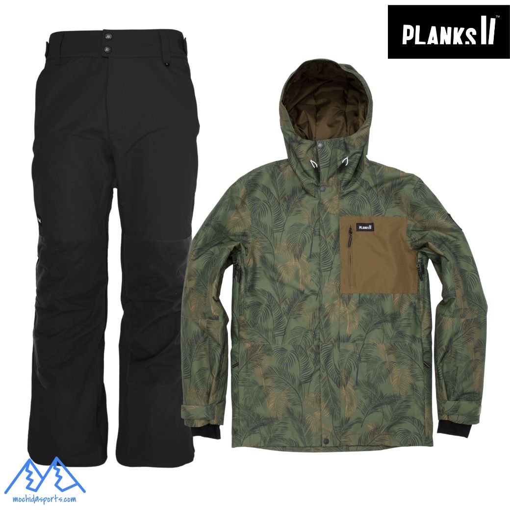 腹積もりクス フィールグッド インシュレーテッドジャケット ズボン下 ジャングル 黒いこと PLANKS FEEL GOOD INSULATED JACKET ＆ PANT JUNGLE PALM BLACK MO-FGJ104-GTP101