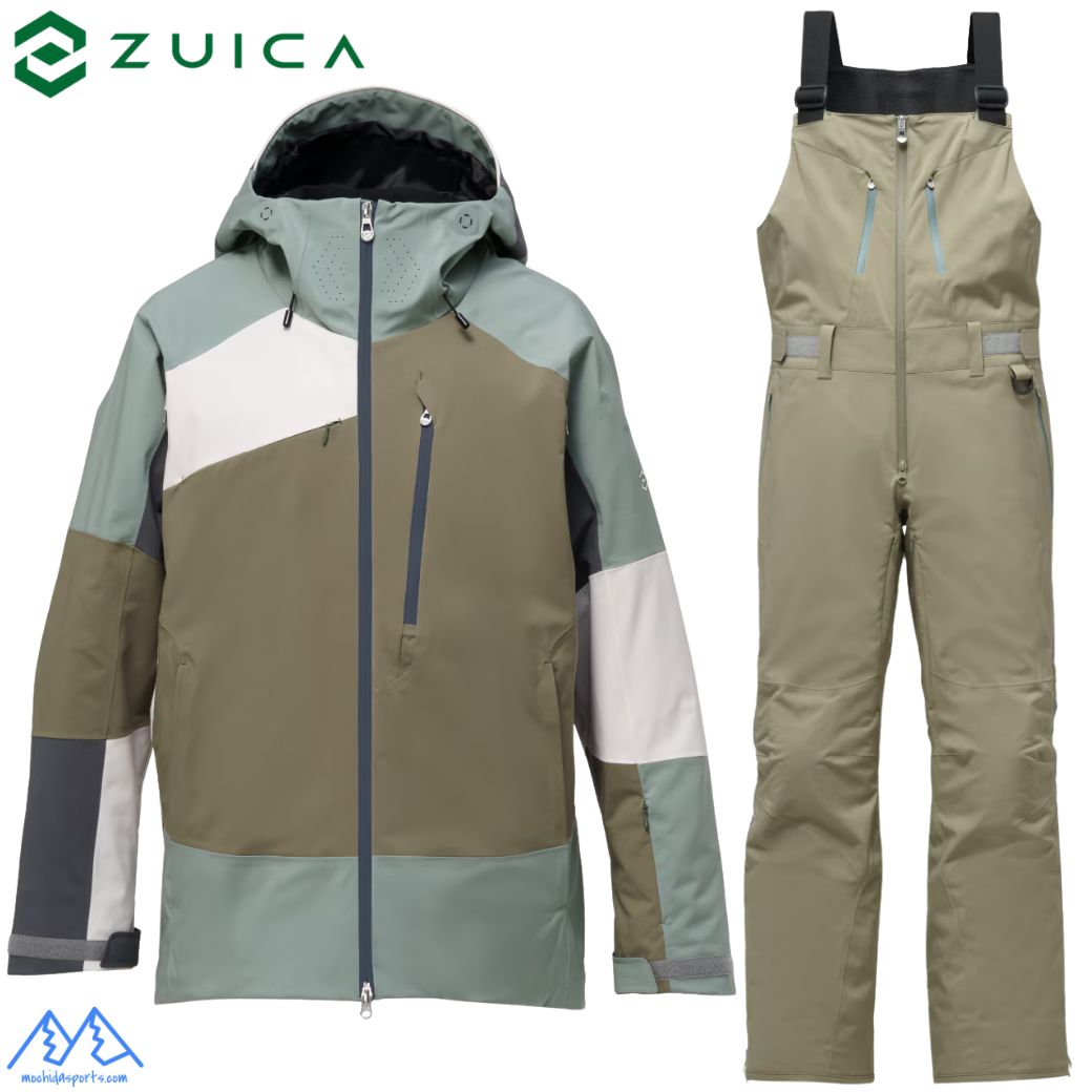 ズイカ ZUICA スキーの板お召しもの カーキ オリーブ CubeLine Shell Jacket CubeLine Bib Pants  ZAM2OT09 KHOL ZAM26OB11 KH
