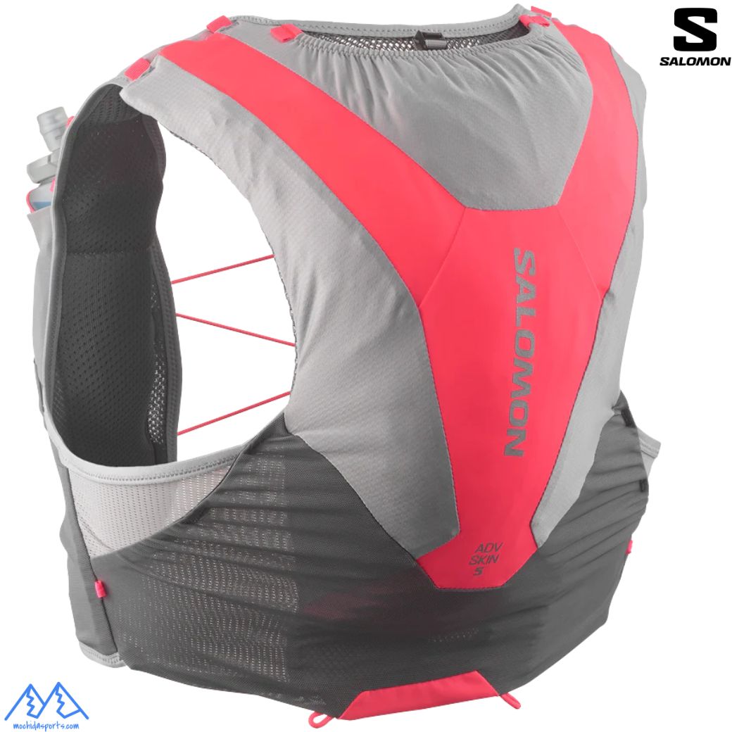 サロモン ランニングベスト フラスク付 バックパック SALOMON ADV SKIN 5 CASTELROCK / ALLOY / NEON FLAME グレー ネオン アドバンスドスキン5 ランニングバッグ トレラン LC2465300