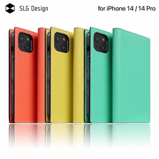 国内正規品 SLG Design iPhone 14 / iPhone 14 Pro 手帳型 Neon Full Grain Leather Case 牛革にキメ細かいシボ加工（シワ模様）を施した 8,260円