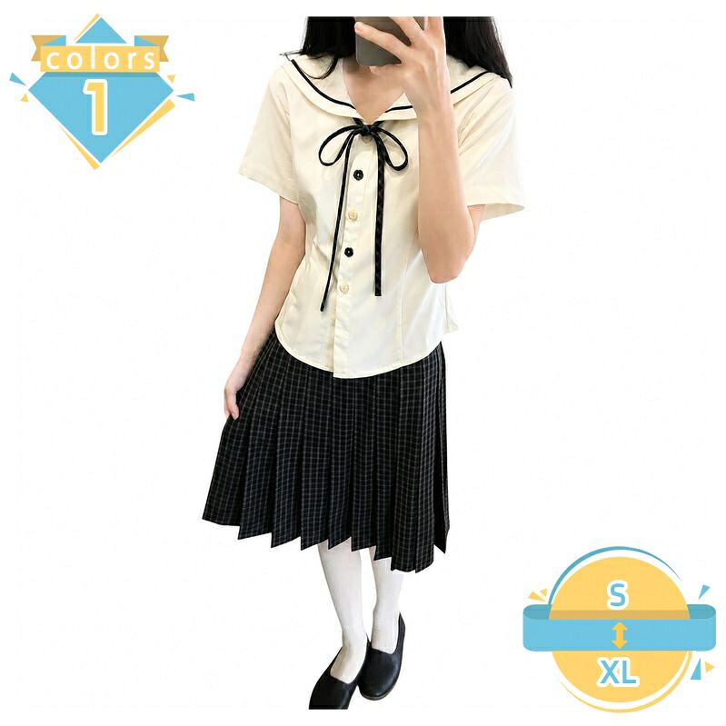 JK制服 セットアップ レディース 半袖 セーラー服 プリーツスカート 体型カバー 着痩せ カジュアル 学院風 リボンタイ チェック柄 ミニスカート 通学 女子高生 スクール風 春 夏 大きいサイズ mssk-online｜トラベア雑貨店
