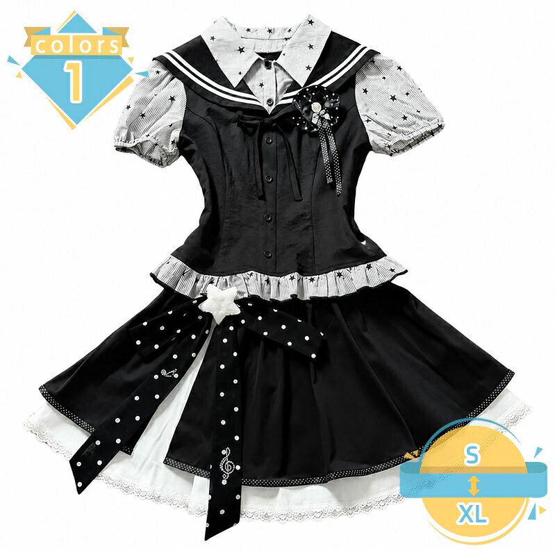 セットアップ レディース 体型カバー 着痩せ セーラー服 重ね着風 半袖 シャツ ミニスカート 2点セット 地雷系 量産型 ゆったりサイズ ハイウエスト チュニック 通学 お出かけ 夏 mssk-online|トラベア雑貨店