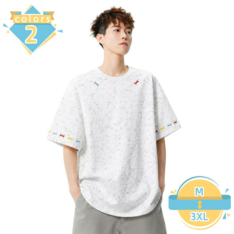 五分袖 Tシャツ メンズ ビッグシルエット トップス 丸首 カットソー ドロップショルダー ストリート カジュアル 夏用 インナー 部屋着 通学 デイリー ユーズ 大きいサイズ 体型カバー mssk-online｜トラベア雑貨店