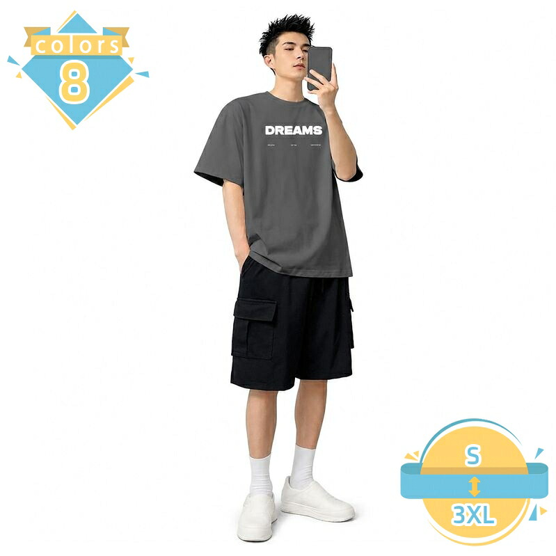 メンズ セットアップ 夏 半袖Tシャツ ハーフパンツ 上下2点セット ゆったり 大きいサイズ 丸首 カーゴハーフパンツ ワイド レトロ カジュアル 通学 mssk-online｜トラベア雑貨店